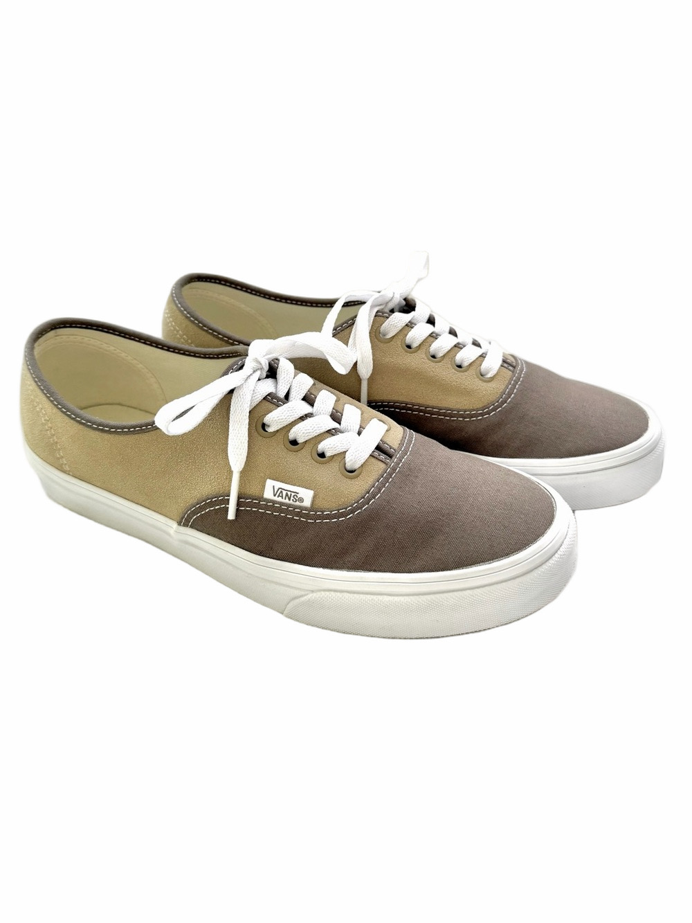 Vans Authentic Canvas/Suede Block Brown Two-Tone Sneakers Sz 10.5 Womens Low Top